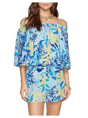 Lilly Pulitzer Arbelle Ylang Ylang Love Romper dress jumper off shoulder tunic M